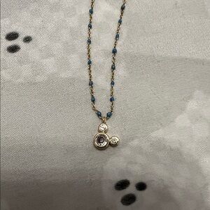 Gold Mickey Necklace with Blue Beaded Chain